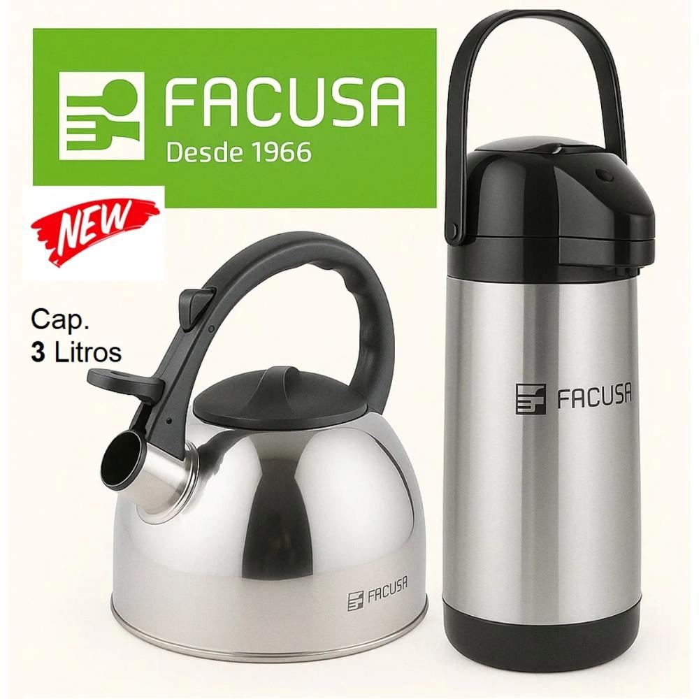 Combo Tetera Acero Inox  3litros y Termo Sifón 1.9 Lts. Facusa GARANTIA